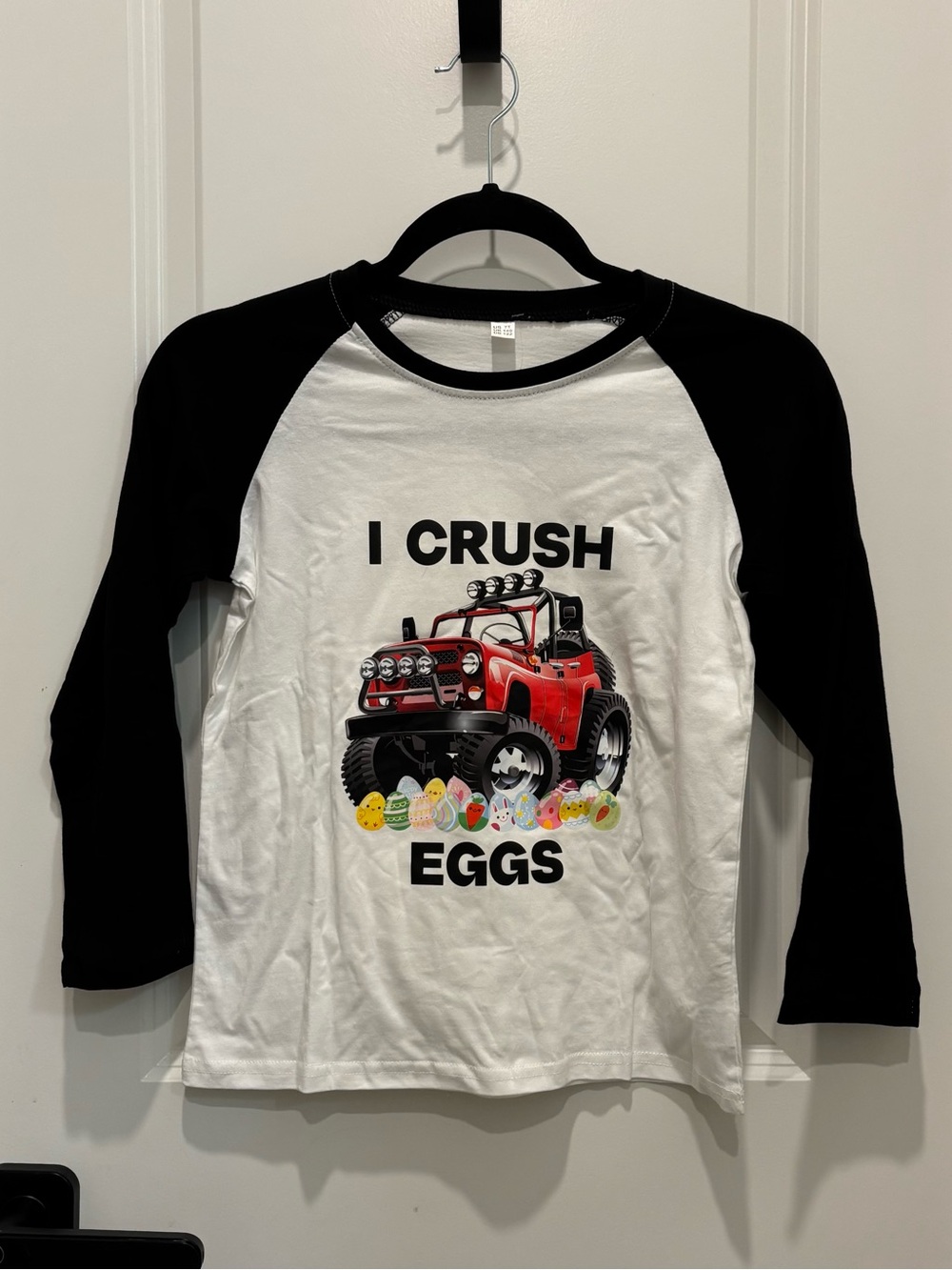 2/$12 💥♻ I Crush Eggs White/Black Raglan Off Road Vehicle Graphic | 7T | 5438